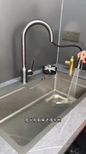 Vòi Rửa Bát Vòi Nước Bồn Rửa Chén Nóng Lạnh Dây Rút Xoay 360 Độ Thân Đồng Thau Full Chức Năng Xã