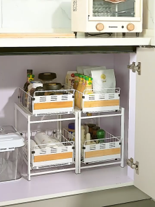 Gslife Kệ Kéo Ra 2 Tầng – Kệ Đựng Gia Vị Có Ray Trượt Tay Cầm Gỗ