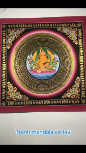 Tranh Mandala Hoàng Thần Tài Tara Trắng Om Mani Padme Hum Vẽ Tay Thủ Công 100% Từ Nepal Mật Tông Tâm Ý