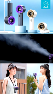 Handheld Turbine Fan F06 Rechargeable USB High Quality Portable Fan with 100 Speed Wind Adjustment and Power LED Light Display Fan