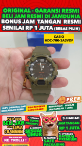 CASIO ORIGINAL - CASIO HDC-700-3A3VDF - Analog Digital Combination - NEW - MEN - Rubber Band - Coklat Susu - Jam dunia JD18ST