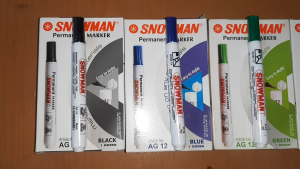 1 Box Spidol Permanen Snowman AG 12 Permanent Marker Hitam Hijau Biru Merah Isi 12 Pcs