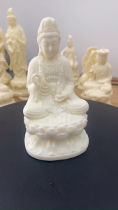 Tượng Phật bà Quan Âm tọa thiền đài sen chất liệu bột đá tự nhiên cao 13cm hàng thủ công mỹ nghệ tinh xảo