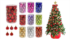 NUVOX 【1.6in 12/24/36pcs】Glitter Christmas Balls Decorations Baubles Xmas Tree Hanging Ball Christmas Decoration Supplies Hot Sale Variety of Options Home Party Ornament Decor Xmas Small Bauble
