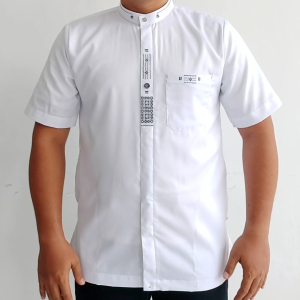 Baju Koko Jumbo Lengan Pendek Putih Taqwa Oversize Pria Bigsize Dewasa Kemko Muslim Bordir Simpel Seragam hadroh