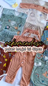 42pcs Paket Premium Printing Perlengkapan Baju Celana Bayi Baru Lahir 0-12 Bulan Salmon Koala Brown Mix Mint Promo 9.9