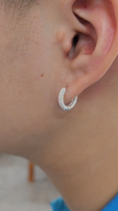 Khuyên tai bạc nam tròn đính đá chốt bấm cao cấp bông tai bạc phong cách sang trọng BTA0095 - Trang Sức TNJ