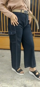 CARGO JEANS TERBARU WANITA DEWASA MUAT BB 40-80 Jeans Denim Kulot Loose Ukuran Super Jumbo Wanita Cargo Pants High Waist Model Kulot Lipat Hitam Biru - Lazada