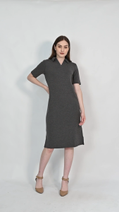 QUEENTIN Dress Wanita Midi 0183 Stretch Snowy Knit Polos Lengan Pendek