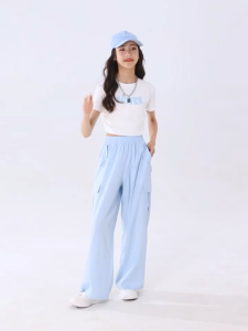 Ice Silk Kids Girls Pants Multi Pocket Korean Style Wide Leg Casual Baggy Cargo Pants for Girls 6-15Years Kids Pants for Girls Silk Anti-mosquito Multi-pocket Wide-leg Pants Cargo Pants Causal Baggy Pants