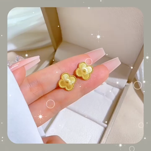 Original 916 Gold Four Leaf Lucky Grass Minimalist Style Earrings