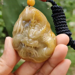 Rare Premium Quality Yellow with Redish and White Natural Type A Jadeite Jade crafted with Dragon as Pendant for the collectors version Certificate weigh 75.98 grams measurement 56 * 42.20 * 23.30 mm (pendant215)