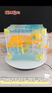 กรงหนู 2 ชั้น ได้พร้อมอุปกรณ์ วงล้อ ขวดน้ำ บ้านหนู ท่อ ขนาด  27.7*20.5*25 CM 3 สี