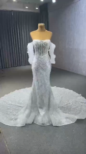 GAUN PERNIKAHAN WEDDING DRESS MERMAID BAHAN SEQUEEN WEDDING GOWN SIMPLE PUTIH MEWAH SIMPLE