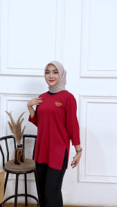 Kaos Oversize Wanita High Slit Spandek Rayon Premium T-Shirt Oversize Baju Panjang Atasan Krah Bulat
