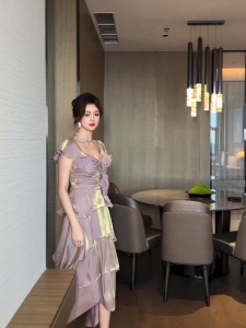 ZYHT EraVogue เดรสผู้หญิง เดรสสีม่วง เดรสซาติน เดรสทรงเอ เดรสทำงาน เดรสไฮโซ เดรสวินเทจ เดรสออกงาน เดรสปาร์ตี้ ชุดราตรี 91168