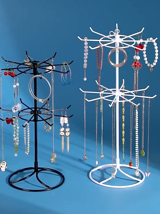 2 Tier Rotating Detachable Metal Necklace Earrings Ring Storage Box ...