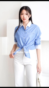 ALOHA Kyoko Candy Stripe Shirt Atasan Top Kemeja Wanita Katun Stripe Salur Premium 2106