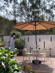 SOARFLY 2.7M×2.5M Round Patio Parasol UV Protection Retractable Outdoor Sun Shade Umbrella Waterproof Windproof for Garden Yard Pool Beach Camping