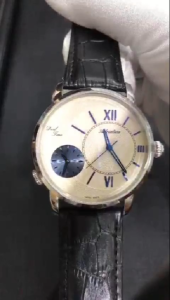 ADRIATICA Swiss Made Dual Time Watches Silver Case Blue Index Mens Leather Strap Watch 46mm A8146.52B3Q