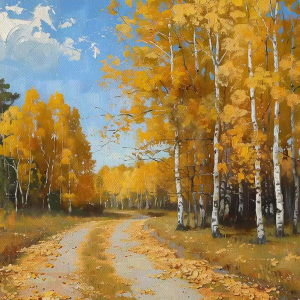 Tranh phong cảnh con đường nhỏ giữa rừng phong mùa thu vàng levitantranh treo tường dán tường phong thủy.CGI-862