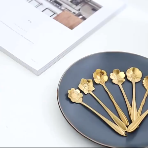 MYX Store Sendok Teh Korea Kopi Stainless Steel Tea Spoon Dessert Aesthetic Motif Bunga dan Love Serbaguna