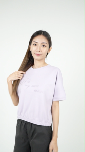 Forest Ladies Cotton Interlock Short Sleeve Round Neck Embroidery Top Women Casual Elastic Hem T-Shirt - 822410