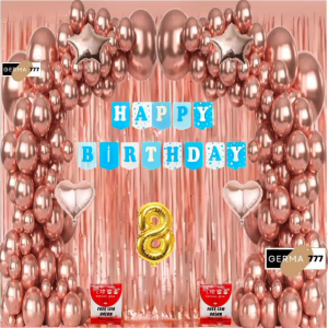 50PCS Balon Perlengkapan Paket Dekorasi Banner Happy Birthday Set Dekor Pesta Ulang Tahun Rose Gold