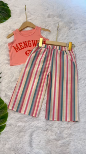 ชุดเซ็ตเด็กผู้หญิง เสื้อกล้าม+กางเกงขายาวลายทาง ชุดแฟชันเด็ก น้ำหนัก 10-30 กิโล รหัสFDD66