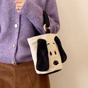 Convertible Buckle Shoulder Bag with Snoopy Embroidery