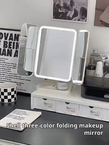 Ultimate Double Door LED Makeup Mirror with Storage! 3-Color Lights & Adjustable Design ✨ #VanityEssentials