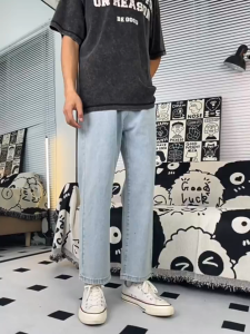 กางเกงยีนส์ผู้ชาย ย้อนยุค ยีนส์ ยีนส์ขากระบอก คล่องแคล่วและสบายสบาย