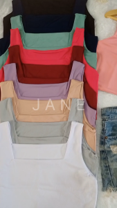JANE COLLECTION || TankTop Wanita Bahu Lebar Polos Crop Top Kamisole Square Neck Camisole Tank Top Adelia Hitam Putih Lilac Baby Pink