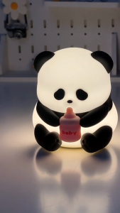 JOYCE Big-eyed Panda Night Light Silicone Lamp LED Silicone Night Light Table Lamp Rechargeable Touch Sensor Adjustable Wireless Night Light Ambient Light Childrens Family Gift