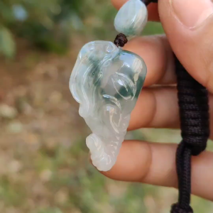 Very Rare Semi Icy Light Green Patches Natural Type A Jadeite Jade crafted with Elephant as Pendant certificate weighs 8.63 grams measurement 33 * 19.1 * 8.8 mm (pendant244)