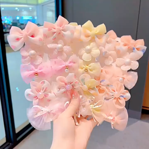 10/8pcs Set Cute Little Girls Hairclip Princess Ribbon Flower Lace Mesh Bow Kids Headdress Hairpins Fashion Hair Accessories