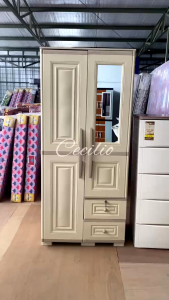 Lemari pakaian plastik Olymplast 2pintu Leamari plastik Rak Gantung Laci dan Kaca