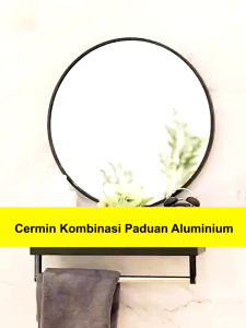 【COD】Cermin Kamar 50cm Mandi Cermin Bulat dengan Rak Bulat Rak Handuk Kamar Mandi Cermin Gantung
