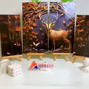 HIASAN DINDING PEMANDANGAN BUNGA EMAS RUSA  SET ISI 4 AESTHETIC BLACK FLOWERS DEER KAMAR DEKORASI RUMAH WALL DECOR AESTHETIC DECOR KAMAR RUSA