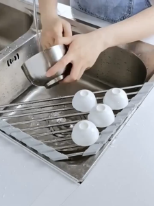Foldable Stainless Steel Triangle Sink Rack – Over-Sink Drain & Bowl Storage Organizer
