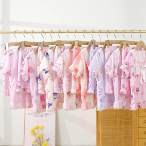 Girl Pyjamas Kids Baju Tidur Murah Kawaii summer cooling Shortsleeve Sleeping Wear Cartoon Printing 儿童睡衣
