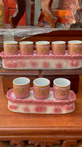 BỘ CHUM NƯỚC 3 VÀ 5 THỜ THẦN TÀI - GIA TIÊN - TRÁNG MEN SỨ HỒNG  CAO CẤP