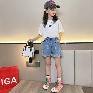Jeans Shorts for Kids Girls Denim Short for Kids Korean Fashion High waistline elasticity Suitable 5-10Years