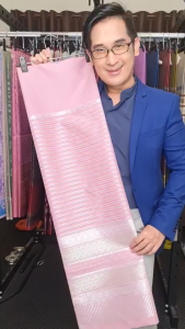 49.ผ้าไหมแกมฝ้าย ผ้าทอทั้งผืน ลายยกดอกลำพูน ยกล้านนา สีชมพู