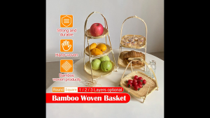 Bamboo Weaving Straw Baskets Tier Rack Wicker Fruit Bread Food Storage Kitchen Decorate Round Plate Stand Container Multi-layer Bamboo Storage Basket Bamboo Products