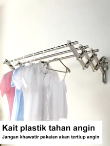 Jemuran Baju Pakaian Dinding Stainless Steel 5X200CM Jemuran Lipat Dinding