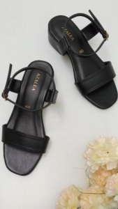 Angelica Leather Duty Sandals All Black Leather Sandals 1.5 inches Black Heels Mules