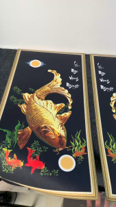 Tranh dán tường Lý Ngư Vọng Nguyệt trang trí bàn thờ phòng thờ loại cao cấp nhiều kích thước LyNguVongNguyet_001_002