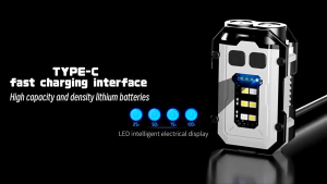 Mini Keychain LED Light Multiperpose Keychain Light Type-C Recharge EDC Keychain Light Flashlight With Magnetic Bottom Back Clip Mini Fllash Light Waterproof Far Near Dual Lights Source 8 Light Modes Work Light Emergency Warning Light Camping Light