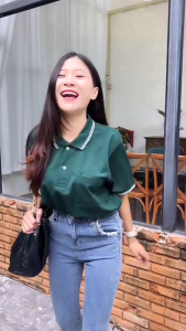 เสื้อโปโล สีเขียวหัวเป็ด ปกริ้วขาว polopeak